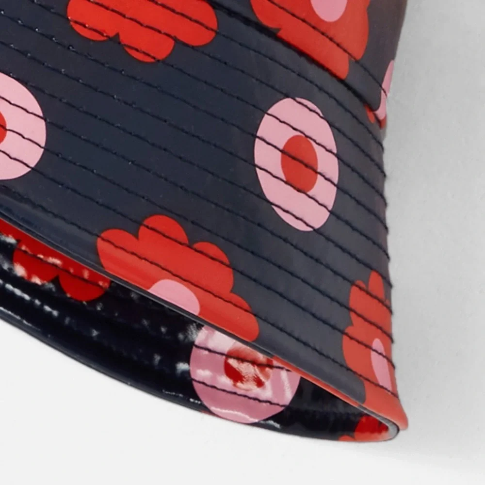 Jacadi Navy Bucket Hat with Red Flowers and Pink Circles